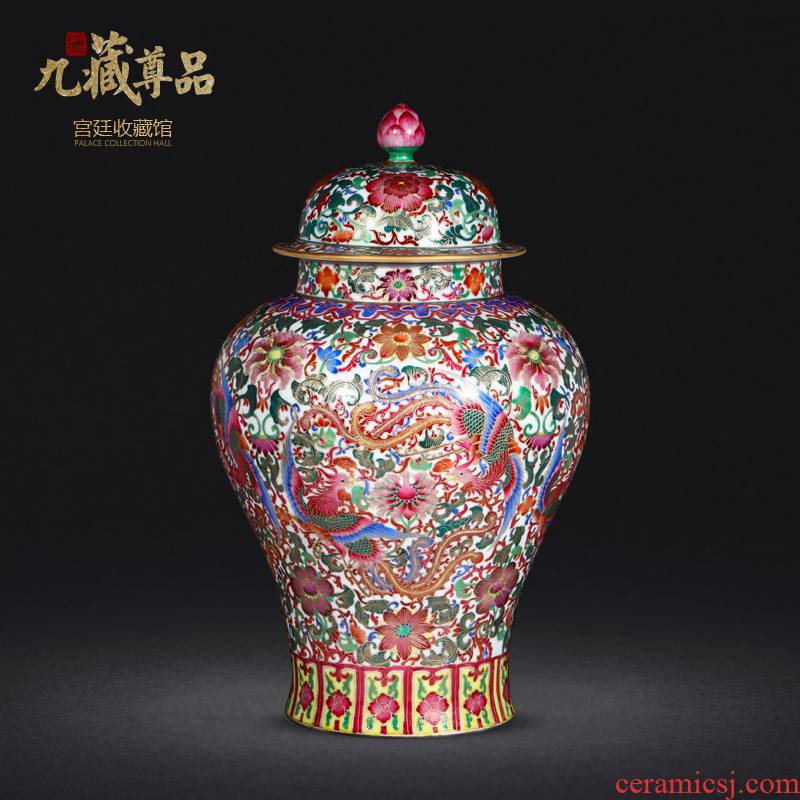 Jingdezhen porcelain vases, antique hand - made enamel wire inlay fuels the general double phoenix wear purple flower pot home furnishing articles