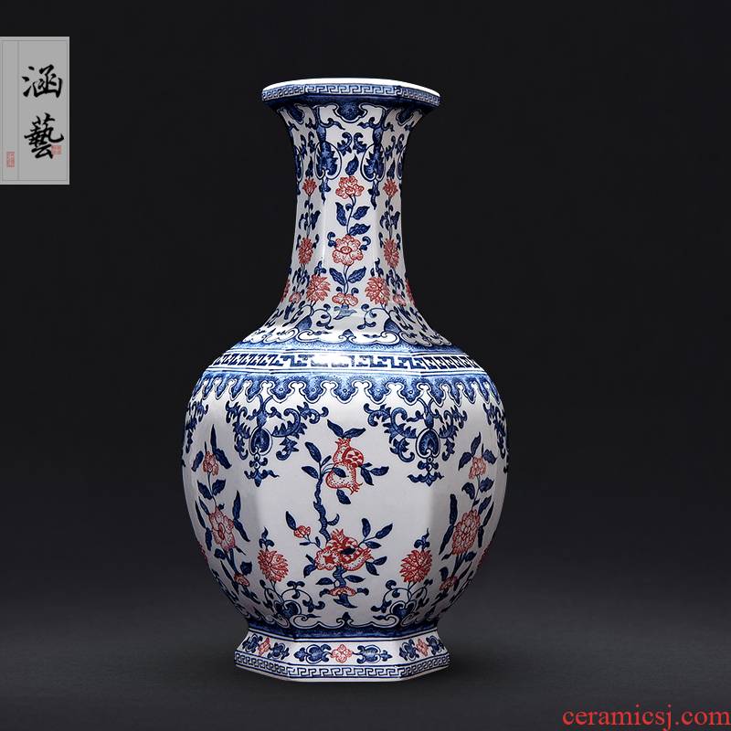 Jingdezhen ceramic hand - made youligong of blue and white porcelain vase furnishing articles flower arranging new Chinese style living room decoration craft gift
