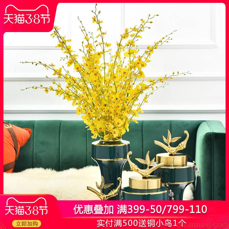 Light key-2 luxury furnishing articles home dry flower arranging flowers adornment household contracted sitting room ceramic vase decoration H1078 blackish green