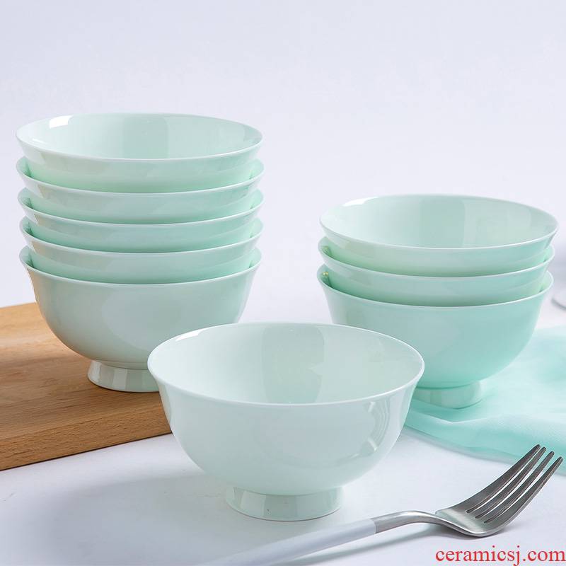Jingdezhen celadon household ipads porcelain bowl Chinese tall bowl suit 4/6/10 a ceramic bowl