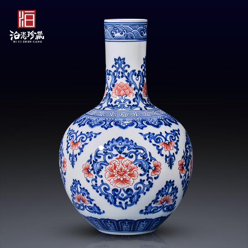 Jingdezhen ceramic antique hand - made dried flowers large blue and white porcelain vase furnishing articles of new Chinese style living room decoration craft gift