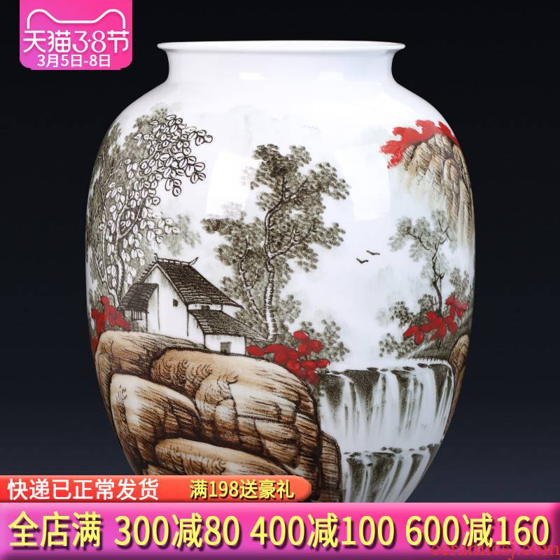 Jingdezhen ceramics by hand painting and calligraphy calligraphy and painting scroll cylinder cylinder Chinese study ground vase furnishing articles