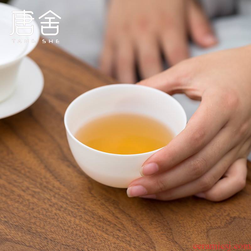 Tang shed dehua thin foetus biscuit firing suet jade white porcelain kung fu tea sample tea cup tea cups, informs by hand