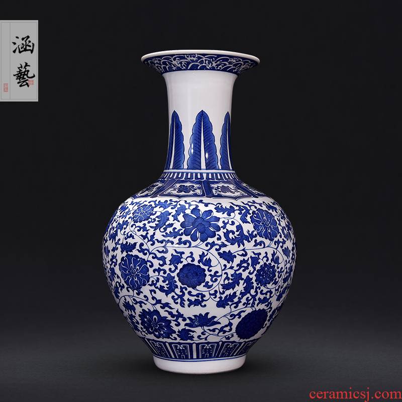 New Chinese style antique porcelain jingdezhen ceramic vase furnishing articles sitting room flower arranging qianlong blue and white porcelain decorative arts and crafts