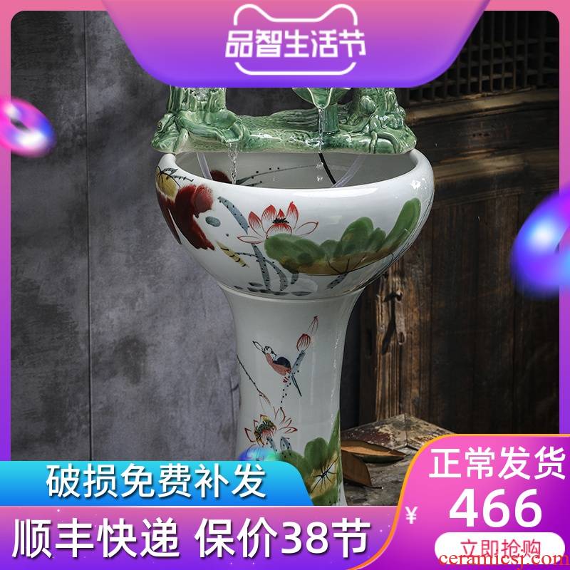Jingdezhen ceramic floor pillar type tank raised large brocade carp goldfish bowl creative living room feng shui plutus tank