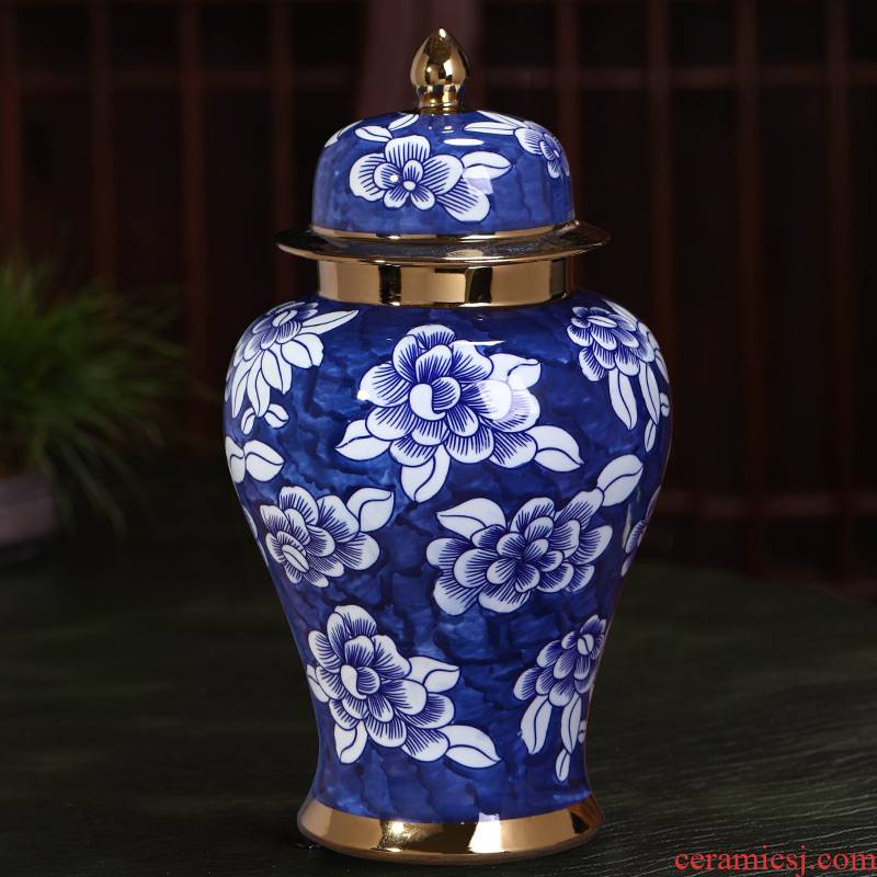 Jingdezhen hand - made general blue and white porcelain jar ceramic vases, furnishing articles large Chinese style living room home decoration