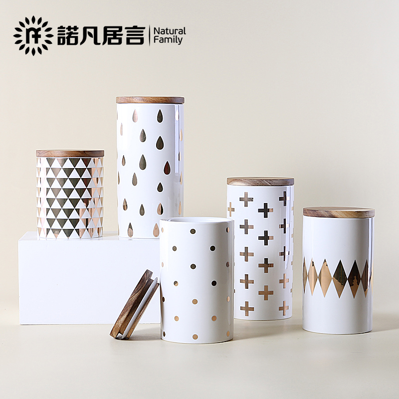 Light and decoration ceramics marble half cover seal the receive golden candy as cans height kitchen condiment tea storage tank
