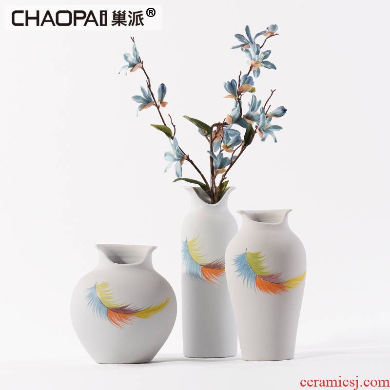New Chinese style coarse pottery vase coloured drawing or pattern furnishing articles ceramic flower vases, flower implement the sitting room tea table between example desktop place adorn
