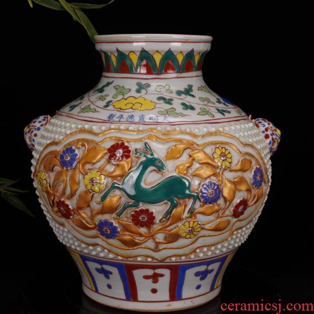 Jingdezhen imitation Ming xuande manual anaglyph tiger can of new Chinese style living room home antique reproduction antique decorative furnishing articles