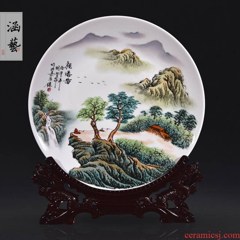 Jingdezhen ceramics hand - made decorative plate household soft outfit porch decoration handicraft is version into place