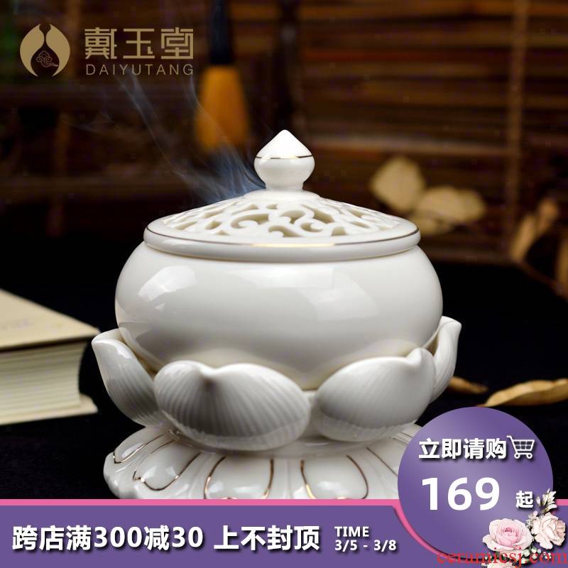 Yutang dai ceramic lotus for Buddha incense buner home sitting room bedroom tea tower sacrifice they sandalwood incense coil incense buner