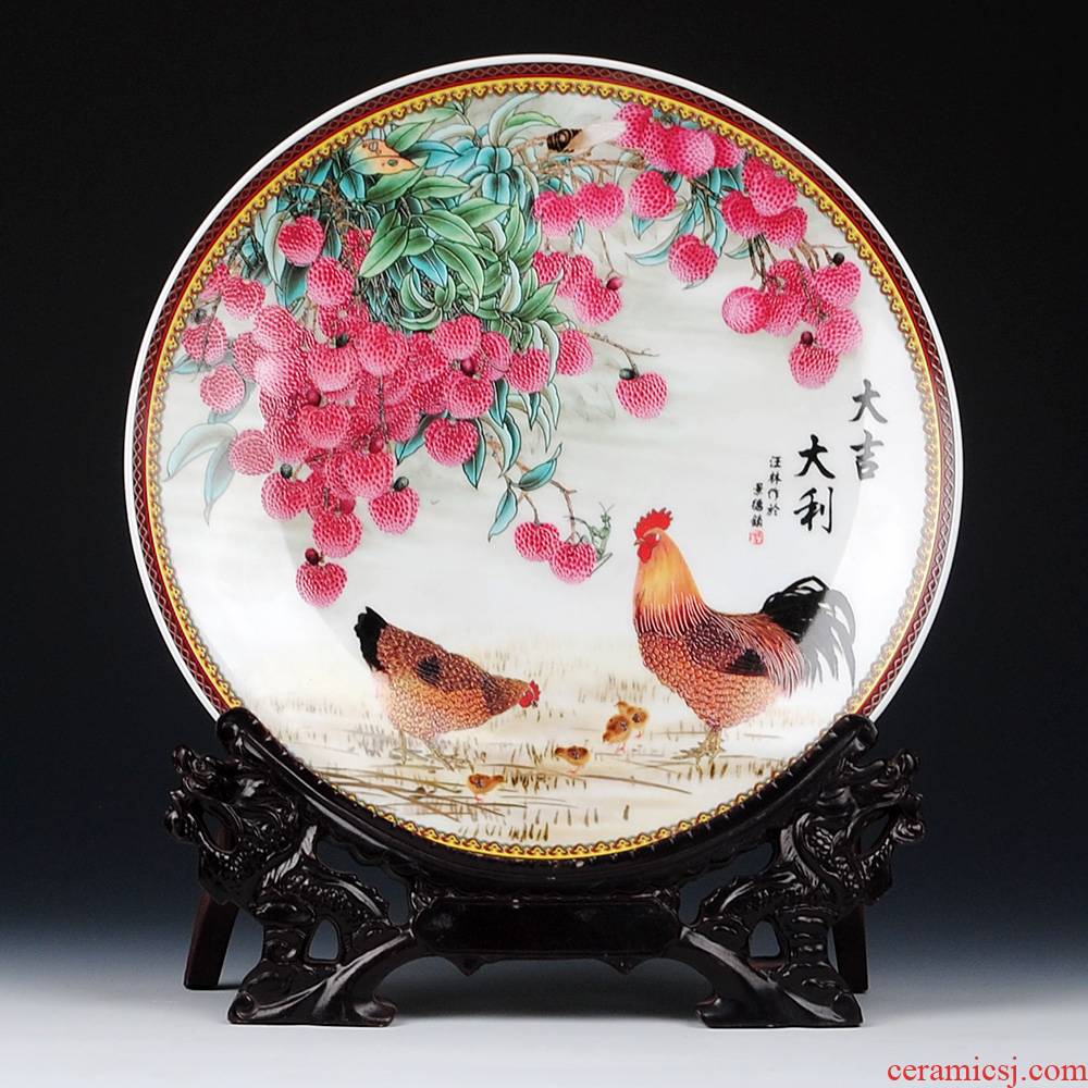 Jingdezhen ceramics prosperous hang dish modern Chinese style living room decoration decorative plate wall furnishing articles