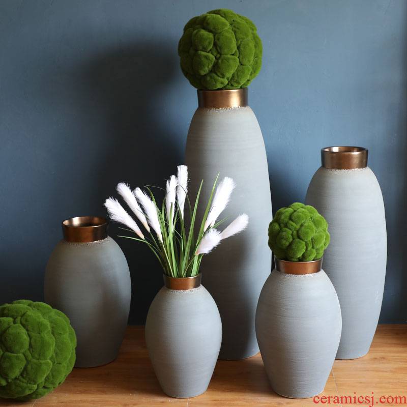European gray dried flowers thick retro large French I and contracted clay ceramic vase furnishing articles sitting room flower arrangement