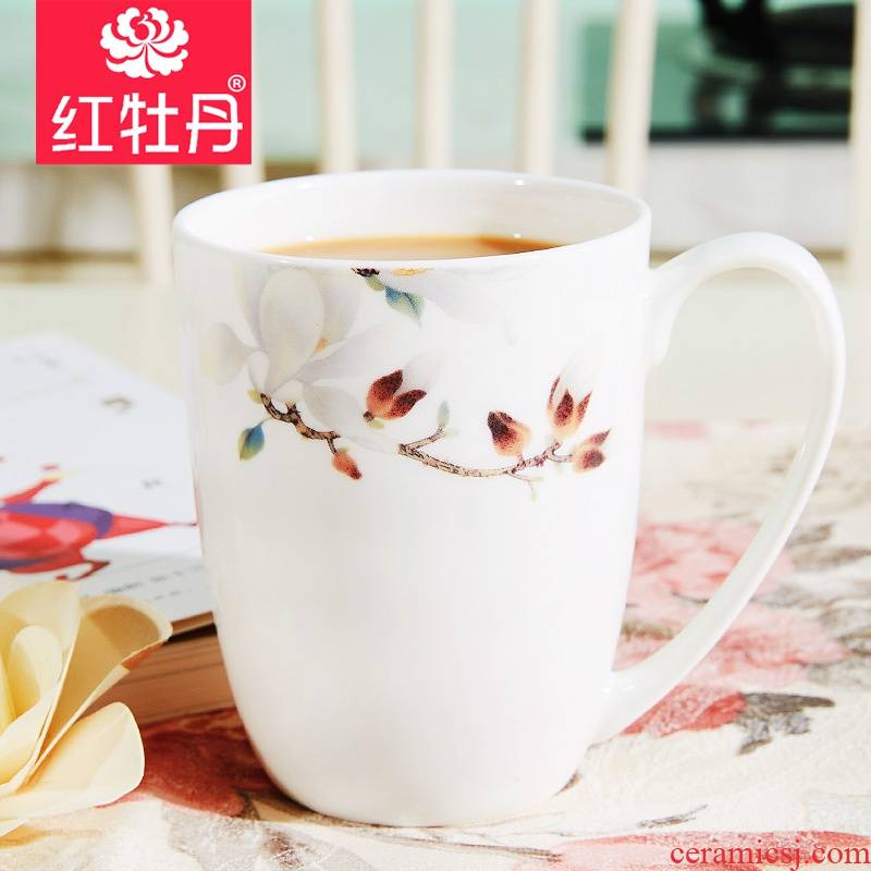 Red peony ipads China mugs creative move trend ceramic cup children large capacity cup cup cup coffee for breakfast