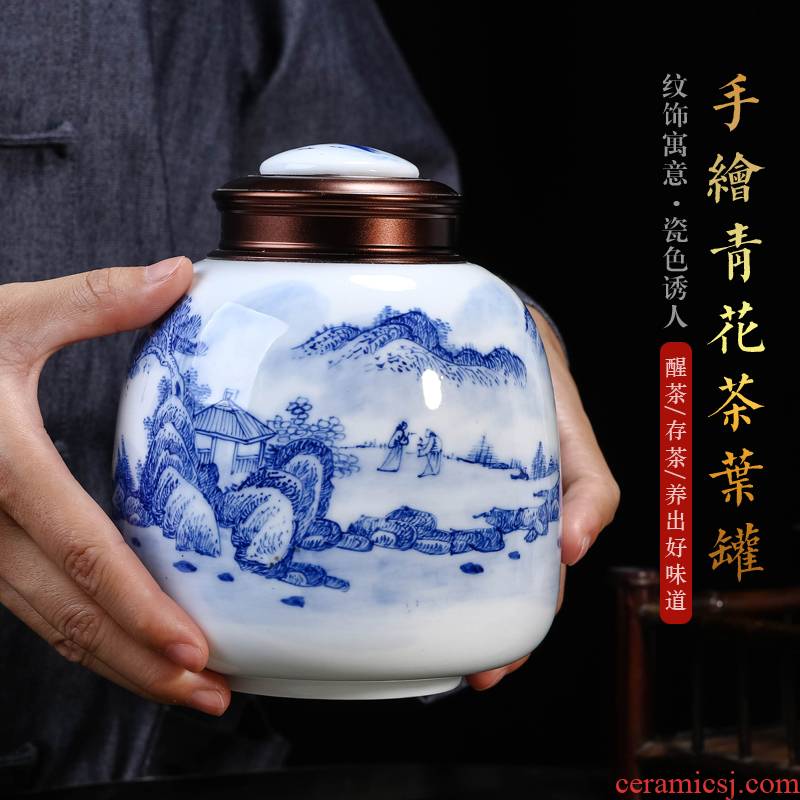 Jingdezhen ceramics hand - made caddy fixings seal pot POTS with cover moistureproof household storage tanks trumpet half jins