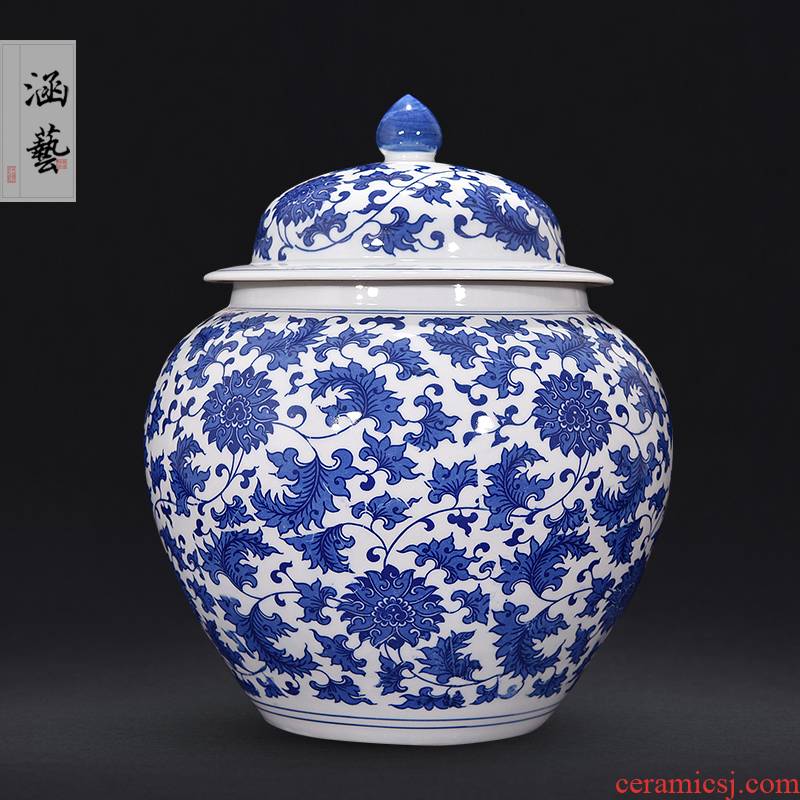 Blue and white porcelain of jingdezhen ceramics caddy fixings pu - erh tea loose tea tea cake large storage tank moistureproof household storage tank