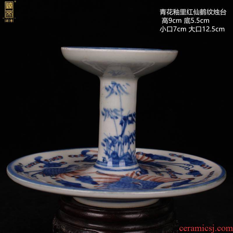 Jingdezhen blue and white youligong cranes moire candlestick antique imitation the qing qianlong play antique old goods collection furnishing articles