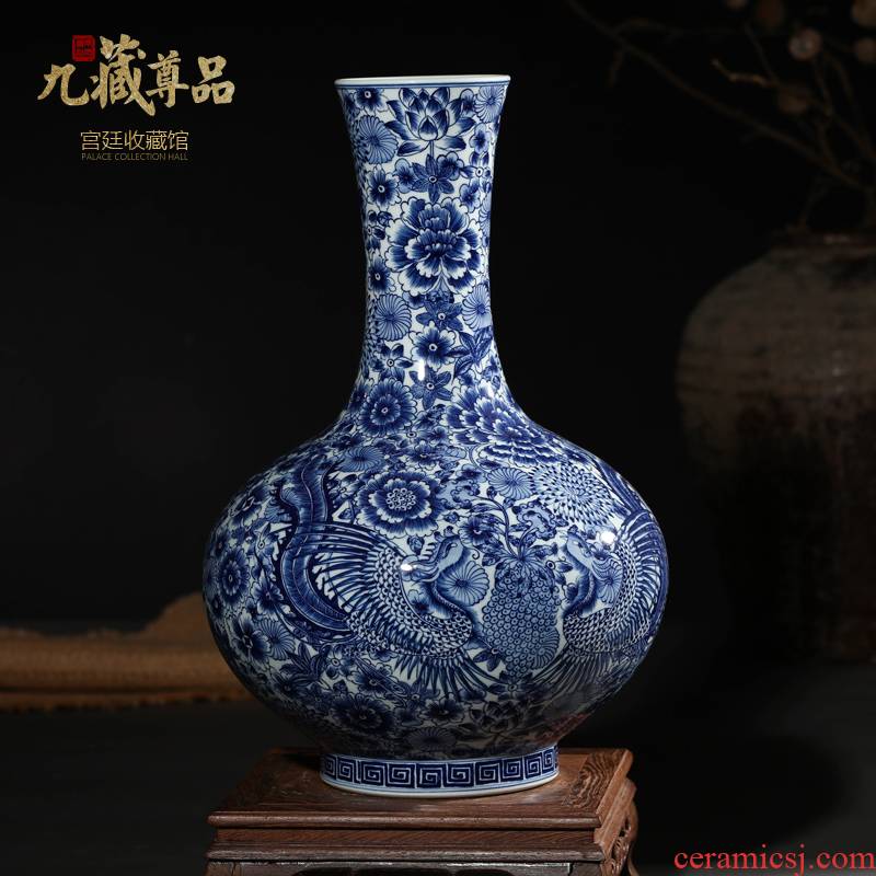 Antique hand - made porcelain of jingdezhen ceramics phoenix TV ark wearing purple flower left buccal bottle the sitting room porch decorate furnishing articles