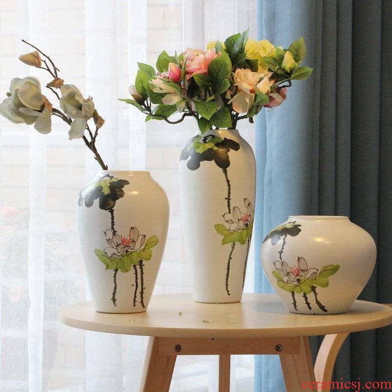 Modern new Chinese style is pure hand - made lotus between three - piece ceramic vase example household act the role ofing is tasted decorative porcelain furnishing articles