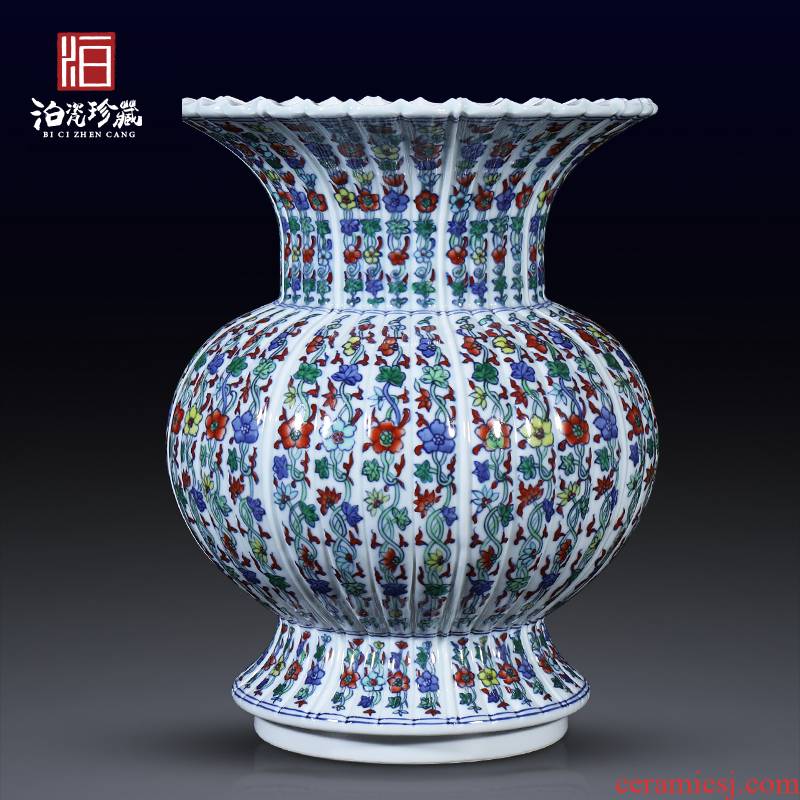 Jingdezhen ceramic imitation imitation the qing the qing yongzheng bucket color lotus design by petals statute of the sitting room of Chinese style household decorative furnishing articles