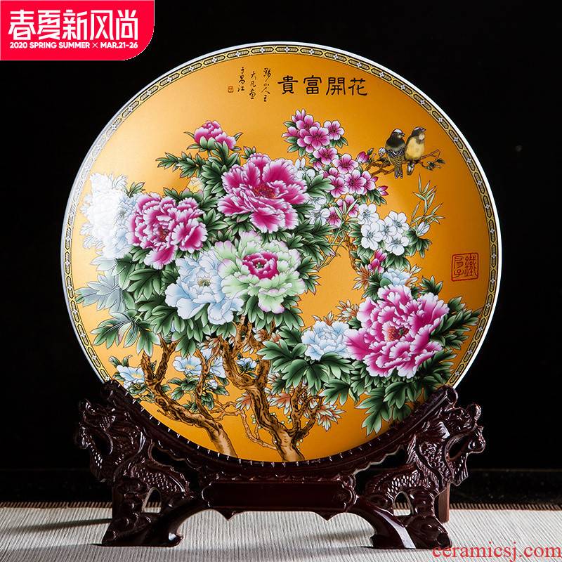 Jingdezhen ceramics ten inches of stroke blooming flowers adornment rich ancient frame hang dish sat dish household office furnishing articles