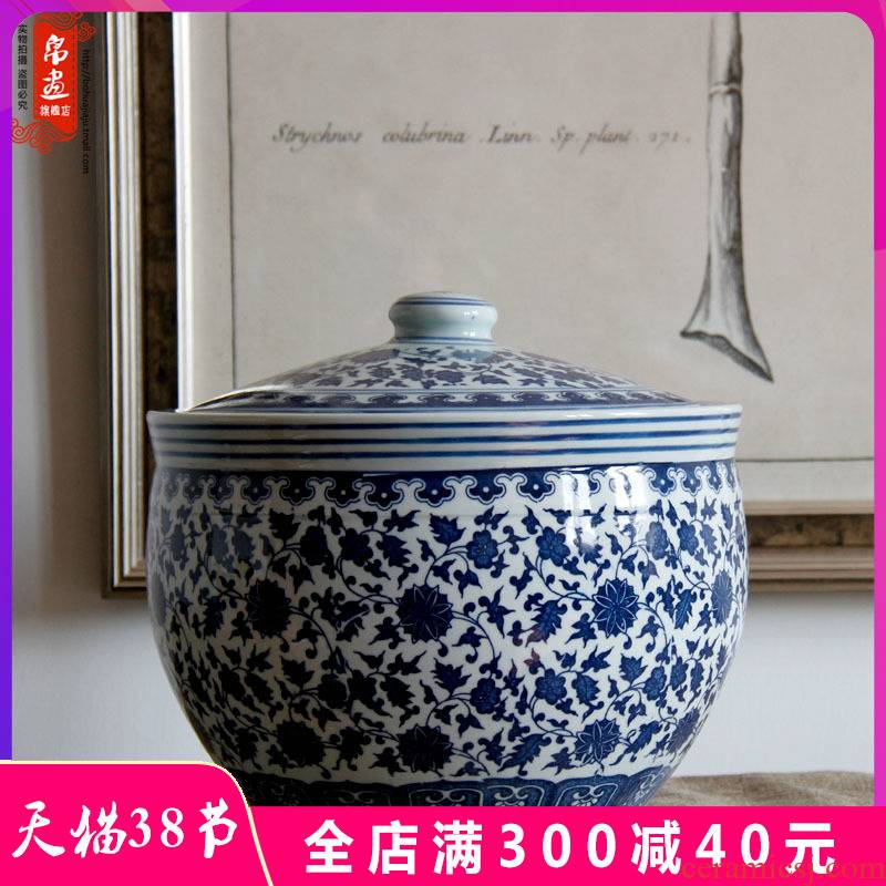 Jingdezhen ceramic furnishing articles barrel of blue and white porcelain tea pot home sitting room it storage tank floor desktop decoration