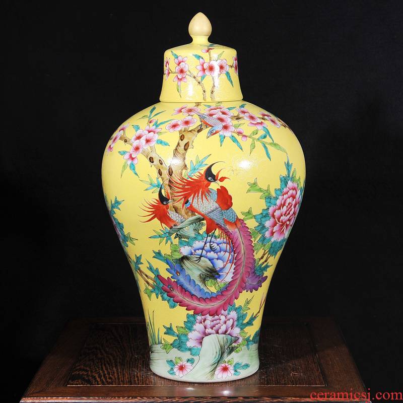 Jingdezhen ceramics antique hand - made yellow to golden pheasant with cover mei bottles of classical modern home act the role ofing is tasted furnishing articles in the living room