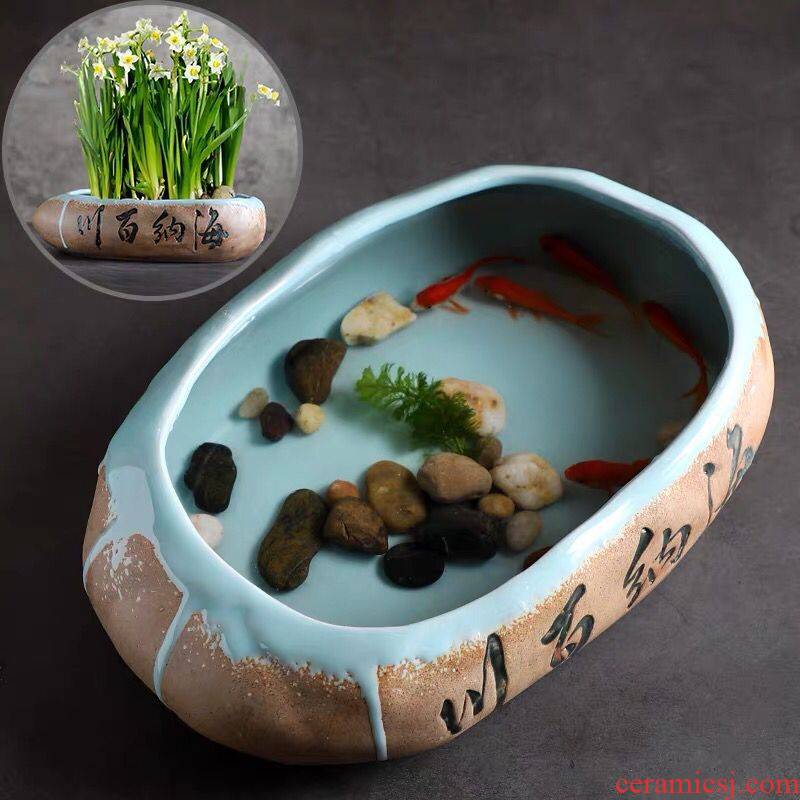 The Leaf of the lotus copper grass flower pot daffodil water lily bowl lotus non - porous ceramics special clearance hydroponic more large meat