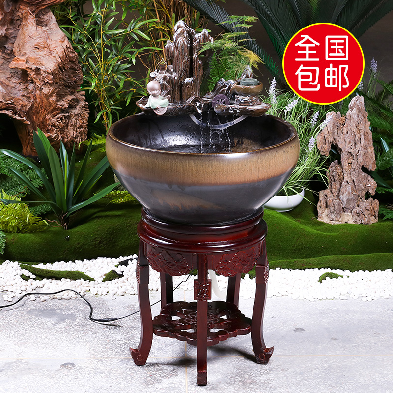 Jingdezhen ceramic filter water fountain in the sitting room adornment tank column humidifying furnishing articles fish basin landscape