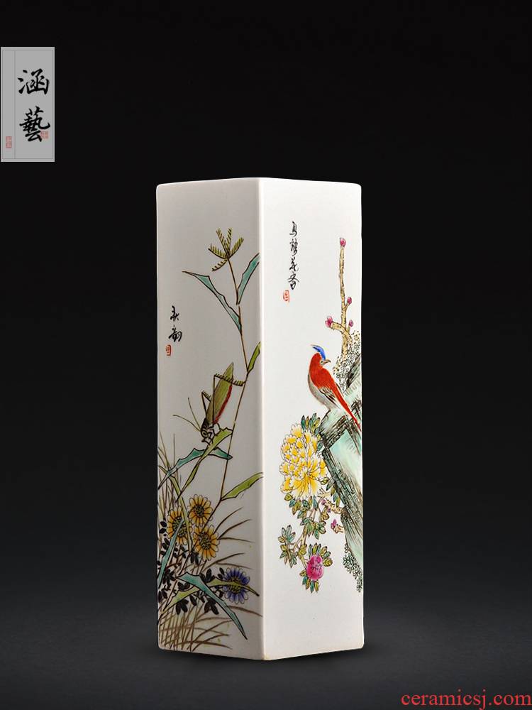 Jingdezhen ceramics antique hand - made sound summer flowers square vase handicraft collection of home furnishing articles
