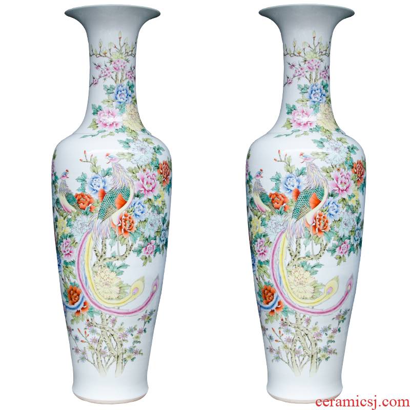 Antique hand - made Z055 jingdezhen ceramics powder enamel blooming flowers large vases, sitting room adornment is placed