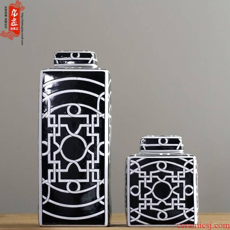 Jingdezhen ceramic vase furnishing articles creative square tank household soft outfit sitting room adornment flower arranging porcelain decoration accessories
