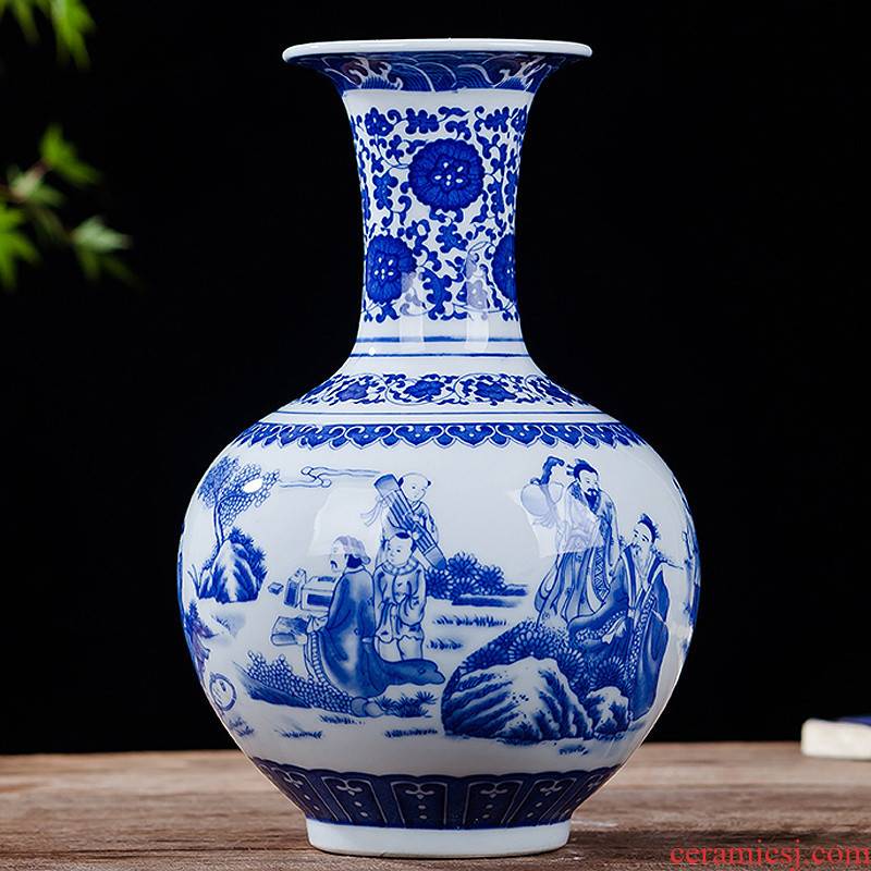 Antique vase of blue and white porcelain of jingdezhen ceramics lucky bamboo living room TV ark place, Chinese style household ornaments