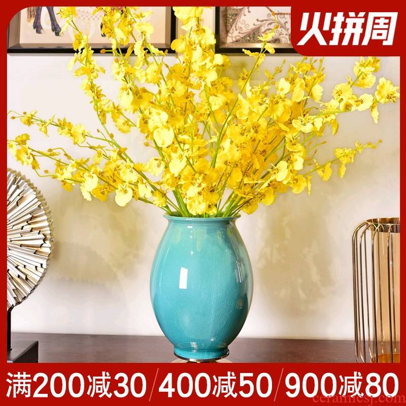 Light European - style key-2 luxury furnishing articles ceramic vase American household living room TV cabinet table decoration simulation flower arranging flowers