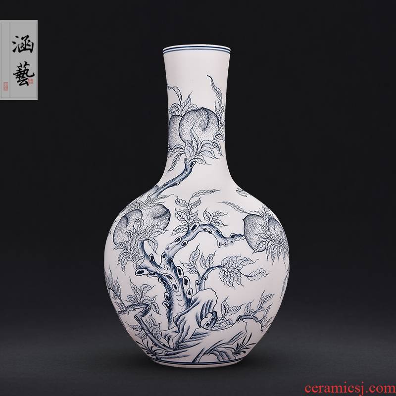 Jingdezhen ceramics hand - made of new Chinese style living room flat peach of blue and white porcelain vase flower arranging household handicraft furnishing articles