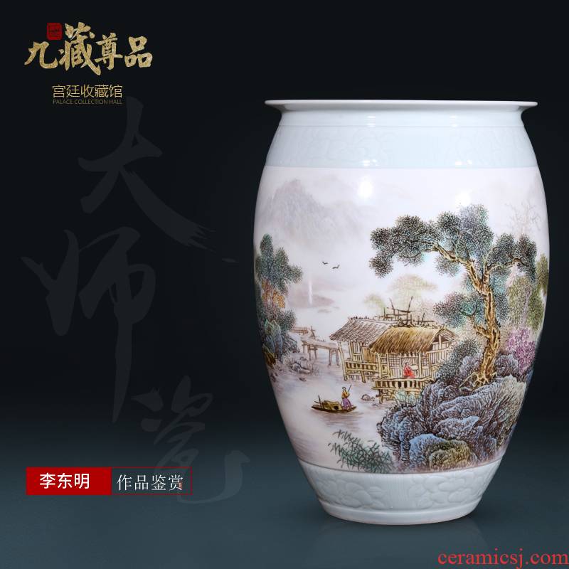 Jingdezhen ceramics dong - Ming li hand - made pastel landscape vase Chinese style living room TV cabinet decorative furnishing articles arranging flowers