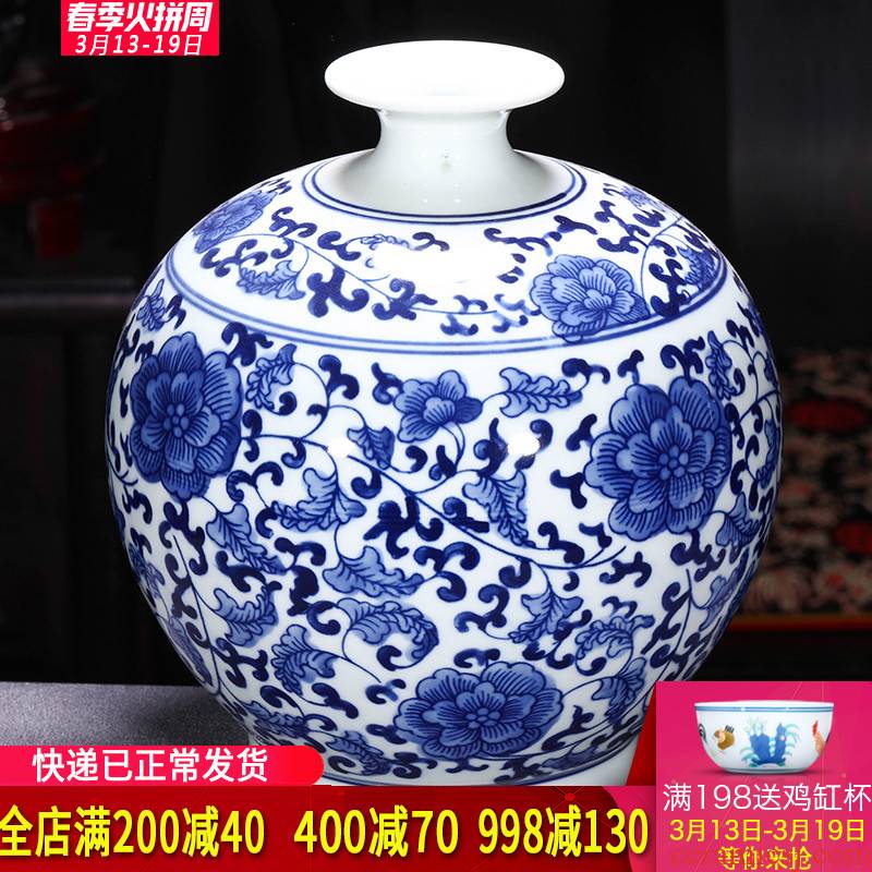 Jingdezhen ceramics glaze pomegranates of blue and white porcelain vase furnishing articles of modern Chinese style household adornment handicraft sitting room