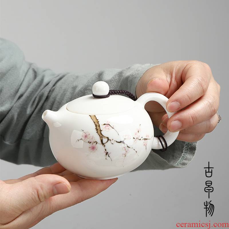 Suet jade porcelain dehua white porcelain craft xi shi tea high single pot of ceramic teapot kung fu tea cup lamp