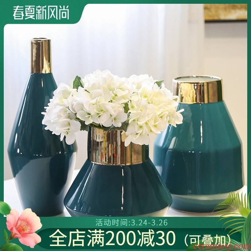 Jingdezhen ceramic vases, new Chinese style creative floral outraged furnishing articles gold - plated flower vase hydroponics simulation flower art in the living room