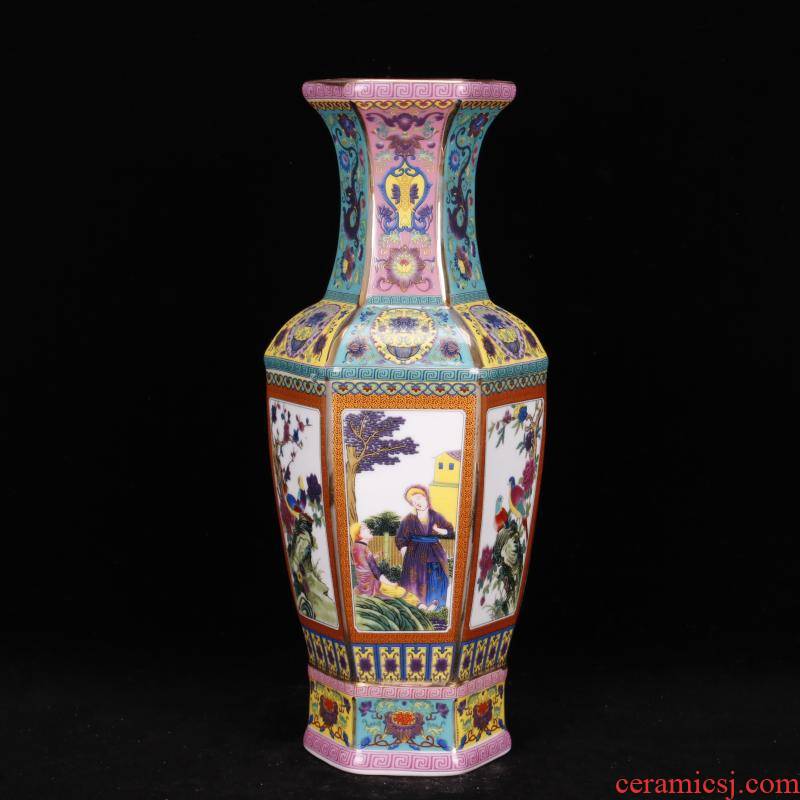 Jingdezhen imitation of the qing dynasty antique vintage colored enamel vase flower implement handicraft furnishing articles collection of adornment of Chinese style restoring ancient ways