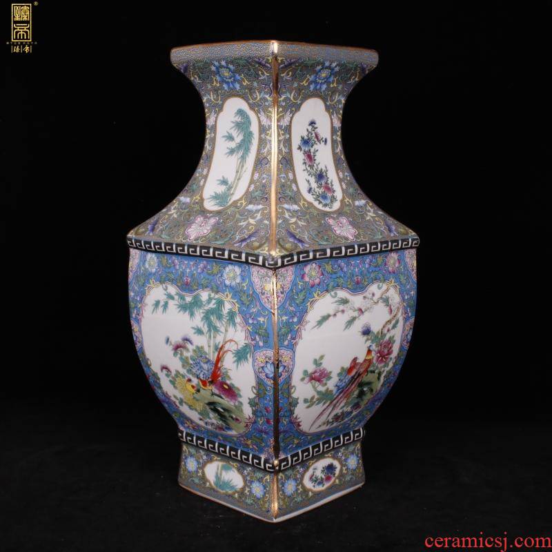 Jingdezhen imitation see colour painting of flowers and square enamel qianlong vase sitting room adornment of new Chinese style antique antique furnishing articles