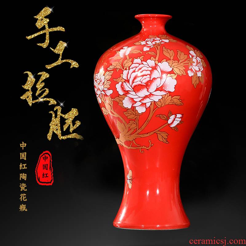 Jingdezhen ceramics China red floret bottle arranging flowers sitting room adornment of TV ark, wine home furnishing articles