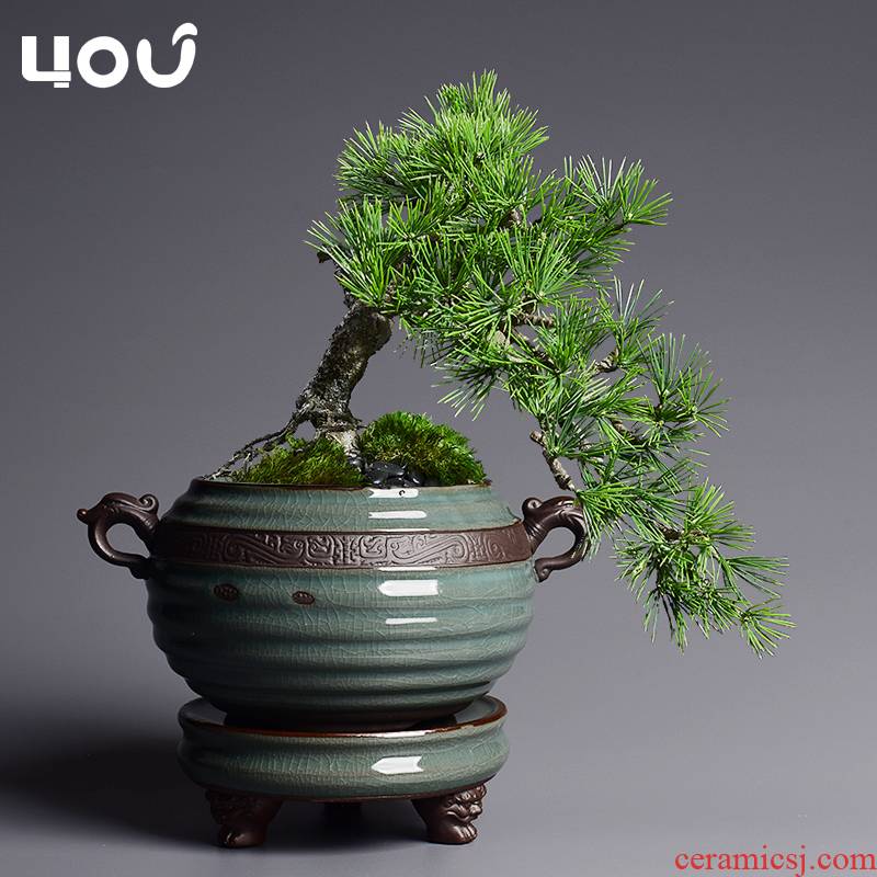 Chinese wind brother up POTS ceramic landscape creative combination of household, green asparagus the plants large plant pot