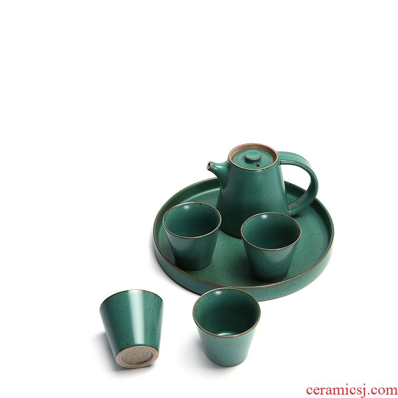 Japanese coarse pottery teapot hand ewer kung fu tea sets tea pot can keep the teapot teacup, black pottery tea tray was dry terms plate