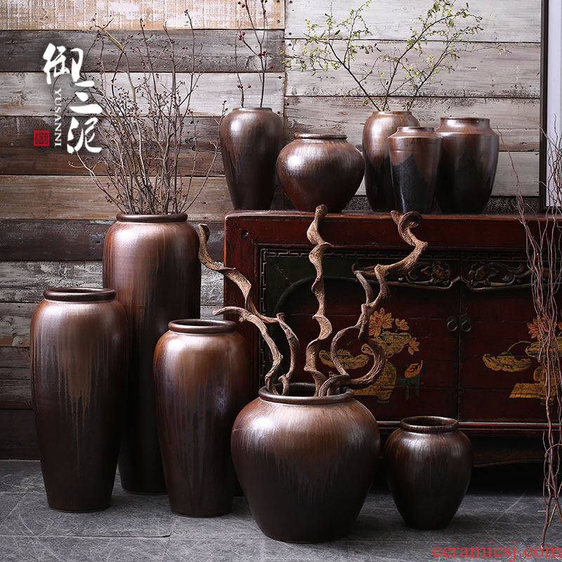Jingdezhen ceramic vase of large sitting room dry flower decoration flower arranging furnishing articles of Chinese style restoring ancient ways pottery porcelain flowerpot