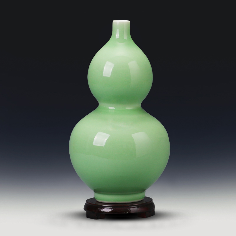Jingdezhen ceramics antique green glaze gourd vases sitting room porcelain home decoration simple handicraft furnishing articles