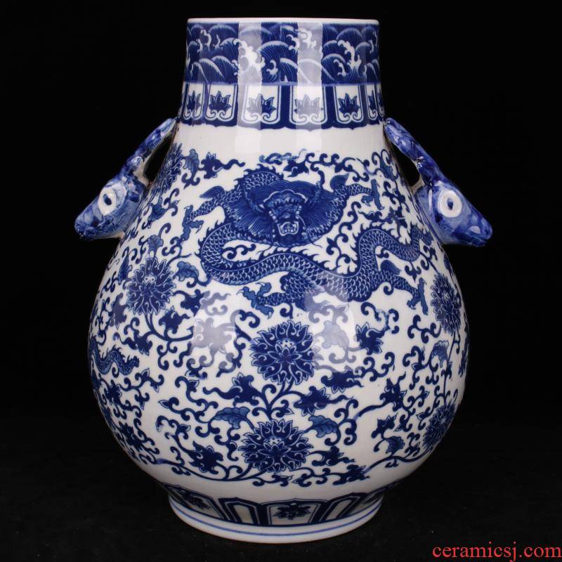 Jingdezhen blue and white deer head statute of f tube blue - and - white ceramics furnishing articles youligong hong mei bottles of the sitting room of Chinese style household furnishing articles