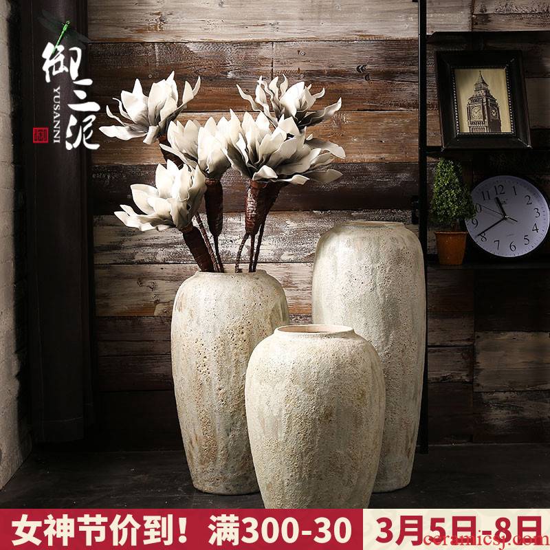 Jingdezhen Nordic contracted sitting room of coarse pottery vases, ceramic flower arranging furnishing articles be born dry flower adornment restoring ancient ways furnishing articles