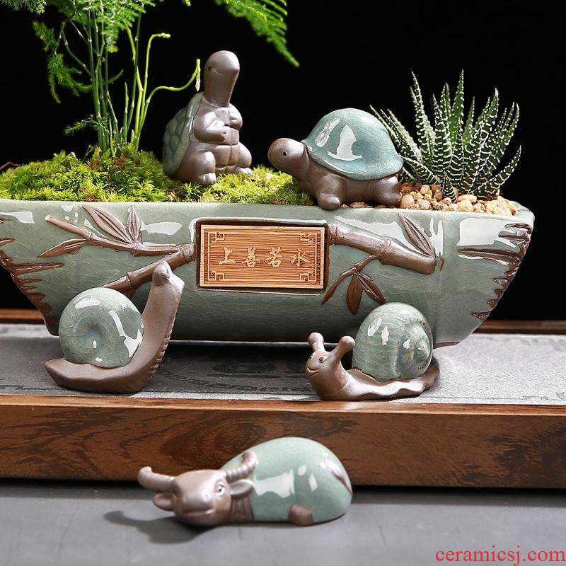 Take spoil flowerpot micro landscape bonsai landscape ornaments mini zen ceramic small place small animals
