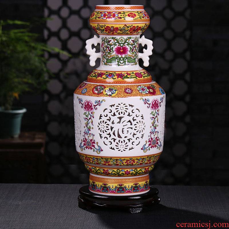 Jingdezhen ceramics hollowed famille rose porcelain vase archaize contracted sitting room home fashion accessory products furnishing articles